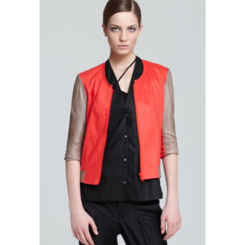 Helmut Lang Coral red Glossy Linen bomber jacket
